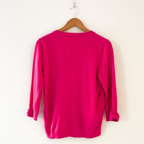 Kate Spade Somerset Pink Bow 3/4 Sleeve Cardigan, Size Large fits like a medium - Picture 2 of 11